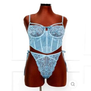 Mentionables Lacy Underwire Corset and Panty - Frost Blue